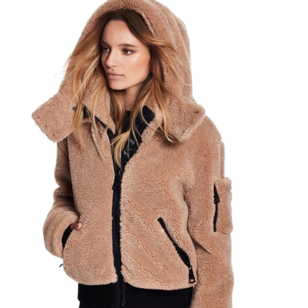 SAM. Tan Bomber Jacket with Black Accents